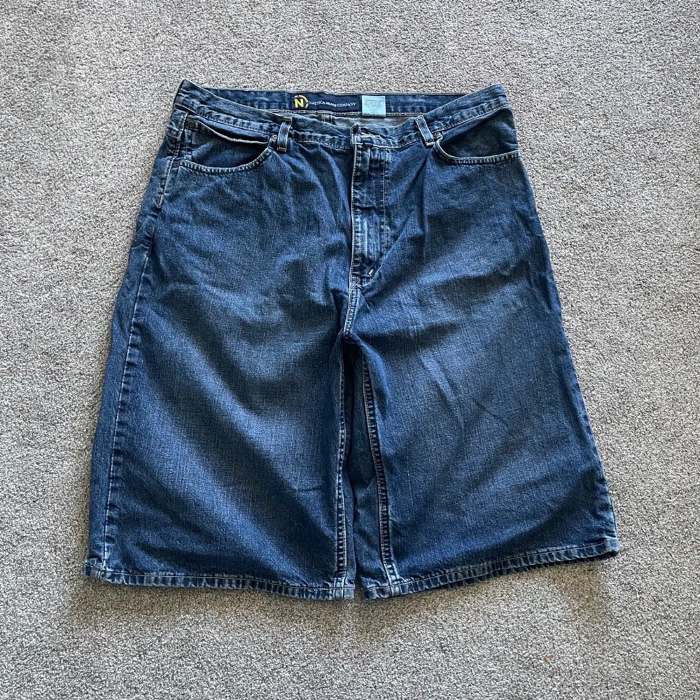 90s Mens Nautica Jeans Co Carpenter Shorts 36 Blue Excellent Baggy Denim Utility